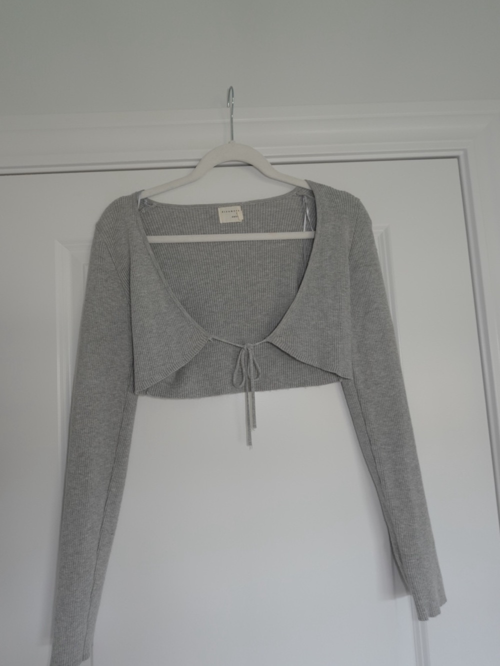 Gray Knit Cropped Tie-Front Cardigan